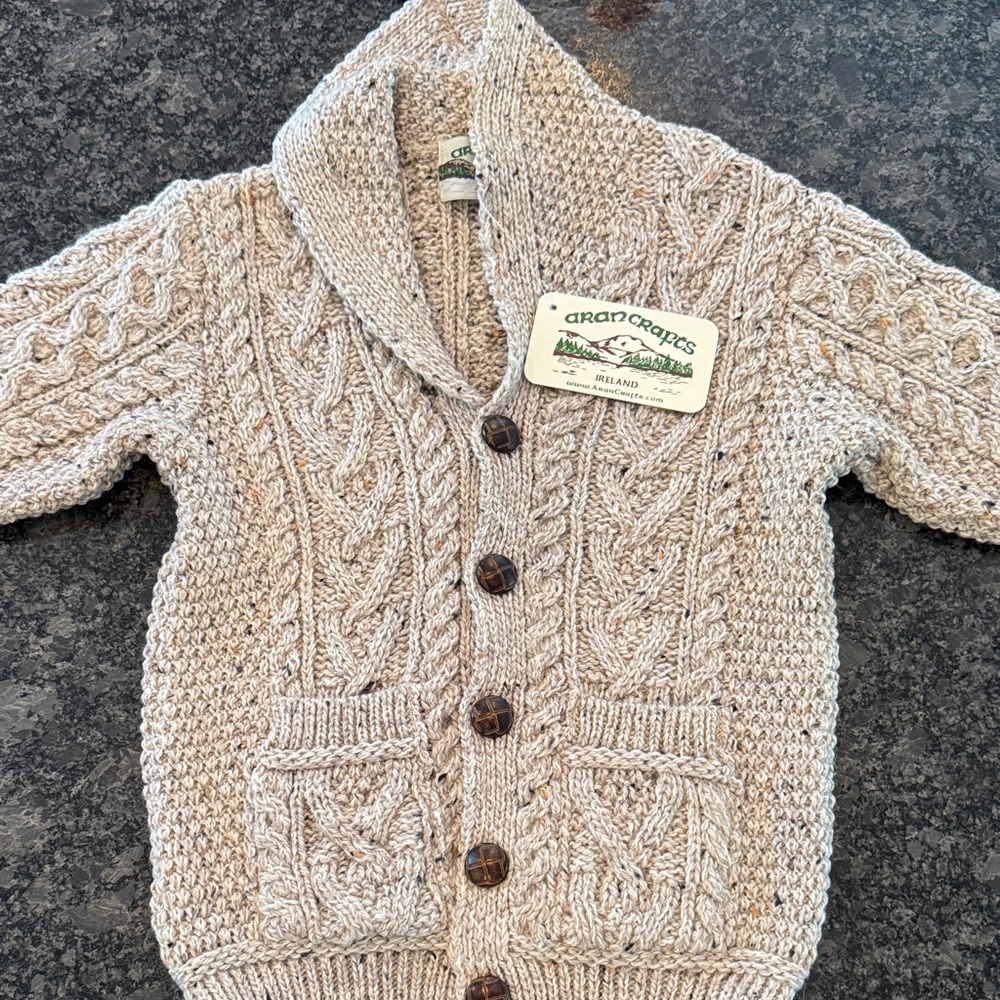 Aran Crafts Kids Shawl Collar Cardigan - Cream